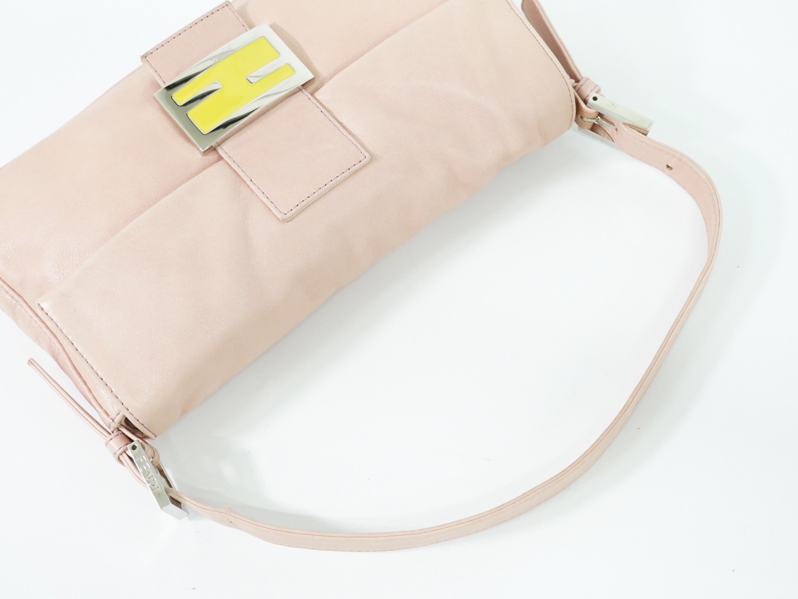 FENDI Mamma Baguette Leather One Shoulder Bag Pink Silver