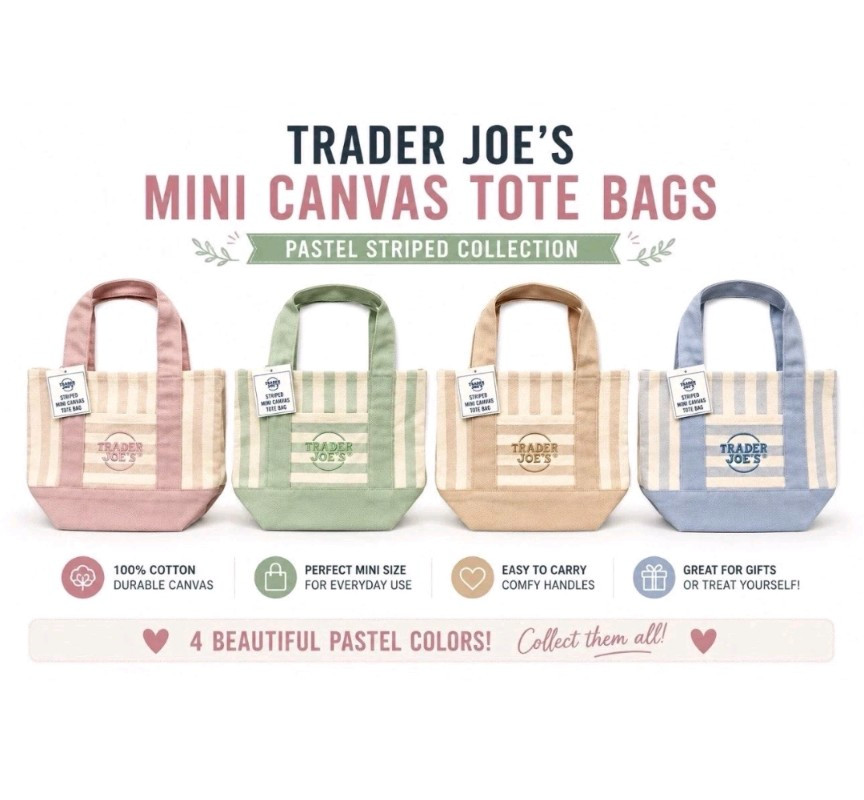 Trader Joe’s Limited Edition Pastel Stripe Mini Tote Bag – Blue – (Spring 2026)