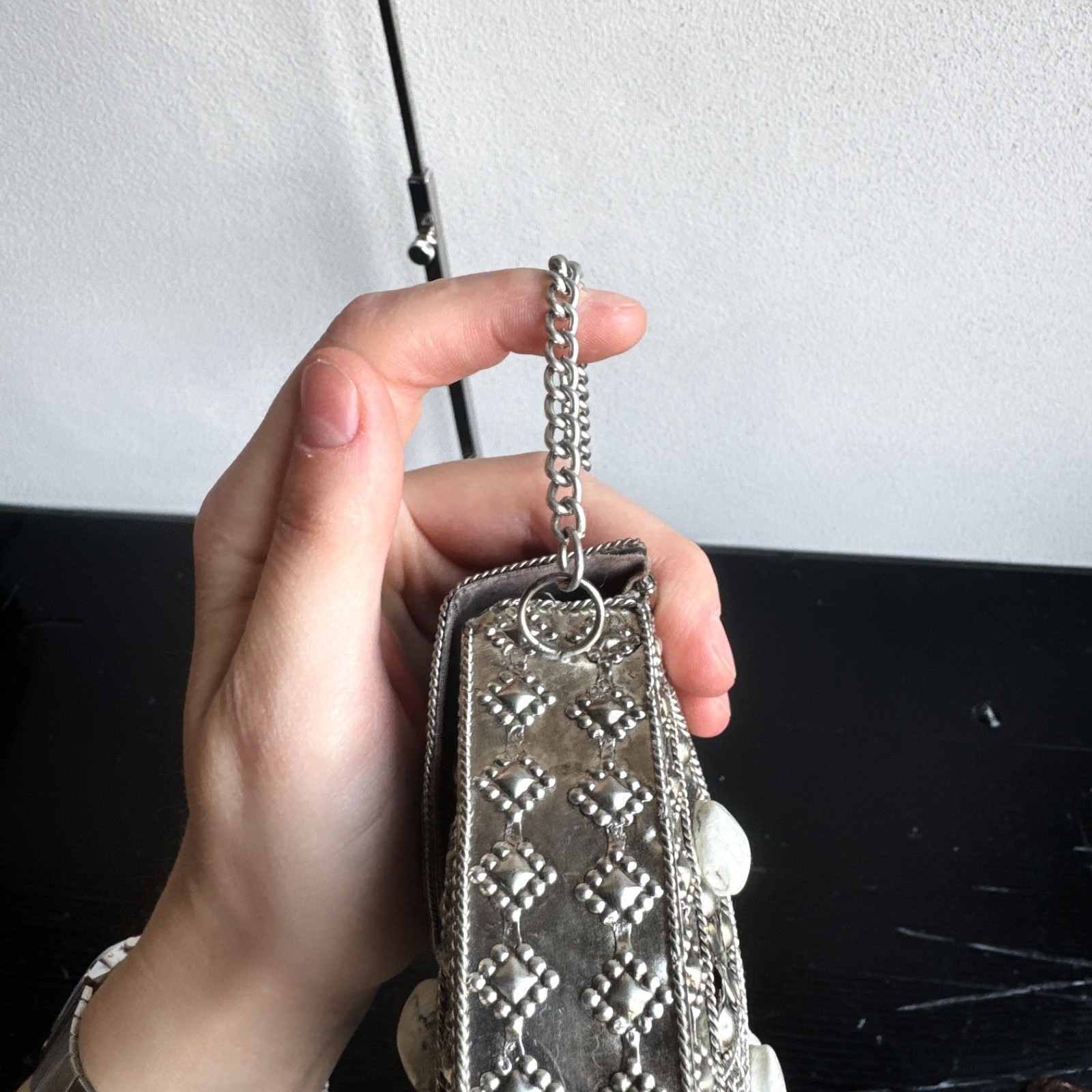 Vintage Afghan Kuchi Silver Metal Bag Tribal Boho Ethnic Chain Purse Rare