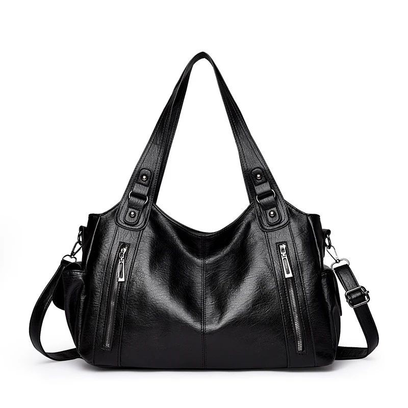 Women’s PU Leather Shoulder Bag Large Capacity Zipper Tote Handbag Casual