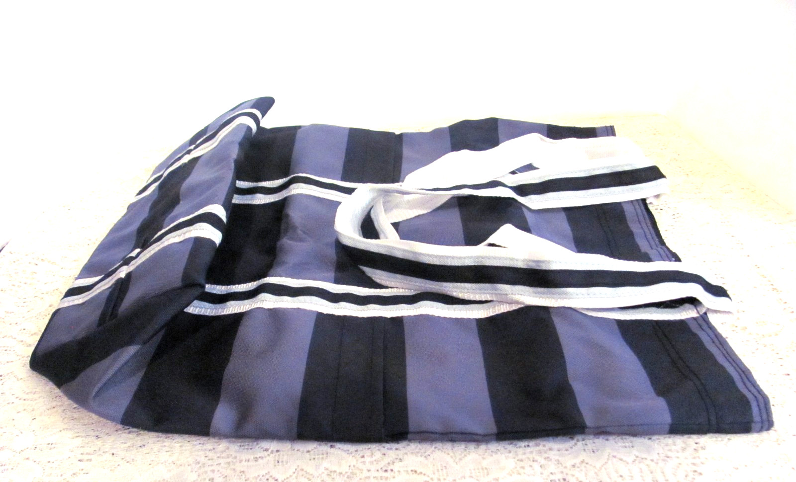 Canvas Laundry/Tote Bag, Black and Gray Horizontal Stripes, Lined