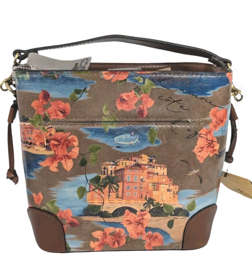 Patricia Nash Chaumont Leather Top Handle Crossbody Bucket Bag-French Riviera