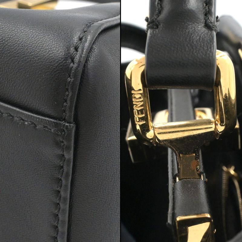 FENDI Mini Peekaboo 8BN244 Leather Black Gold Hardware Small Size Handbag Should