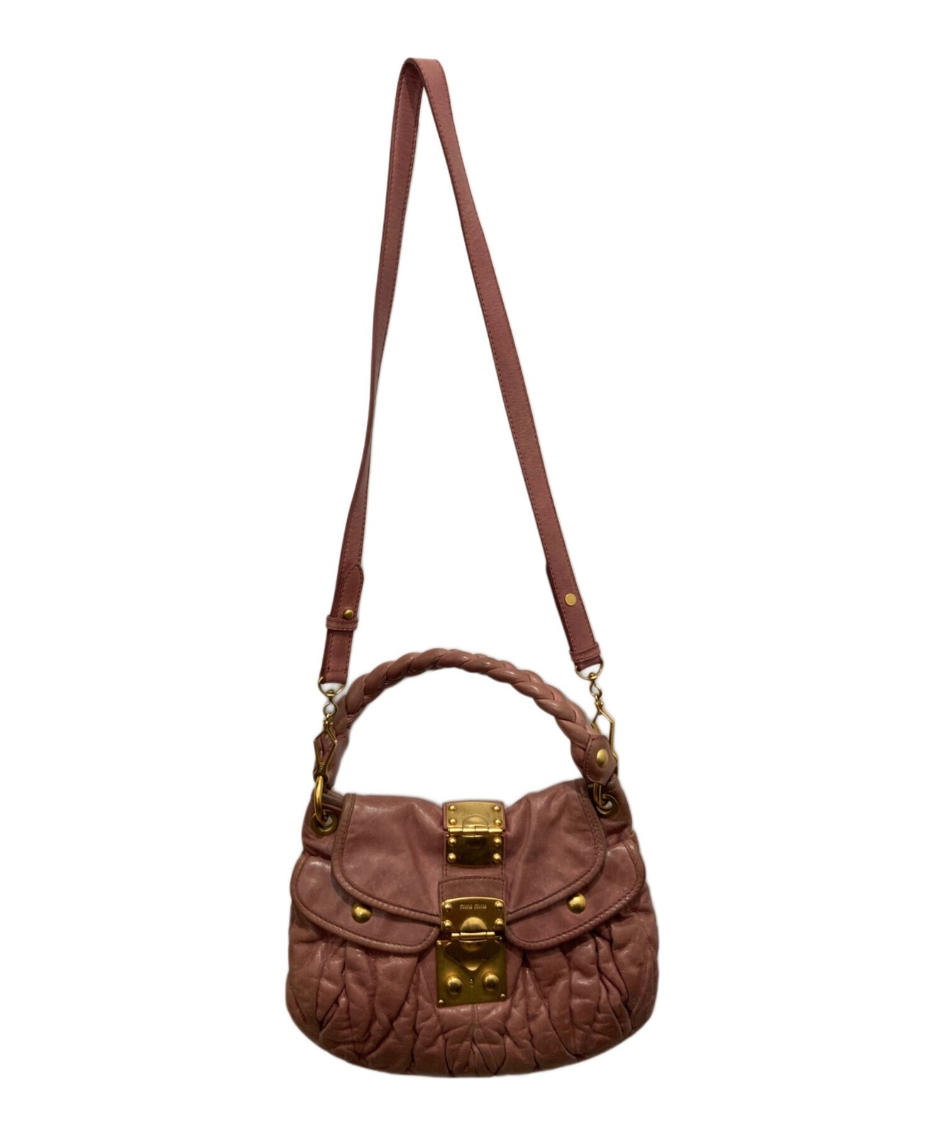 MIUMIU Handbag 2 Way Top Handle Shoulder Strap Pink Gold Lock Authentic