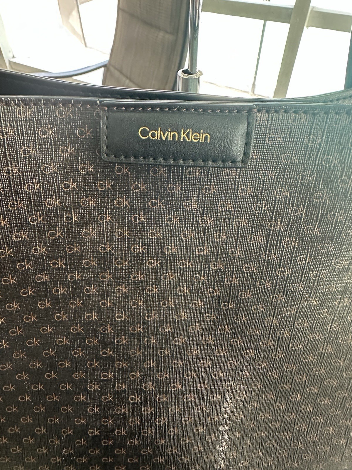Calvin Klein Large Black Leather Tote Bag, 13 In Tall X 14 In-some Outer Scuffs