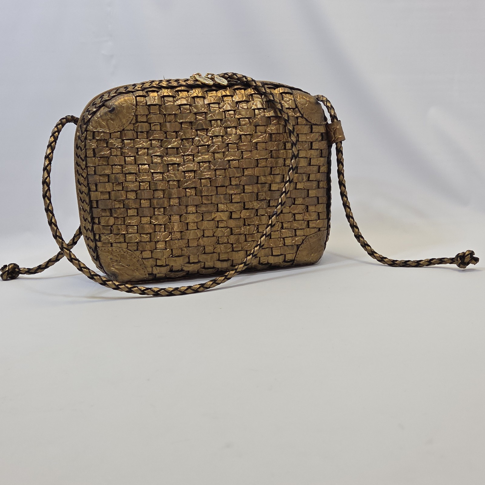 Ceeklein Leather Woven Crossbody Shoulder Bag Bronze Boho Braided Purse Festival