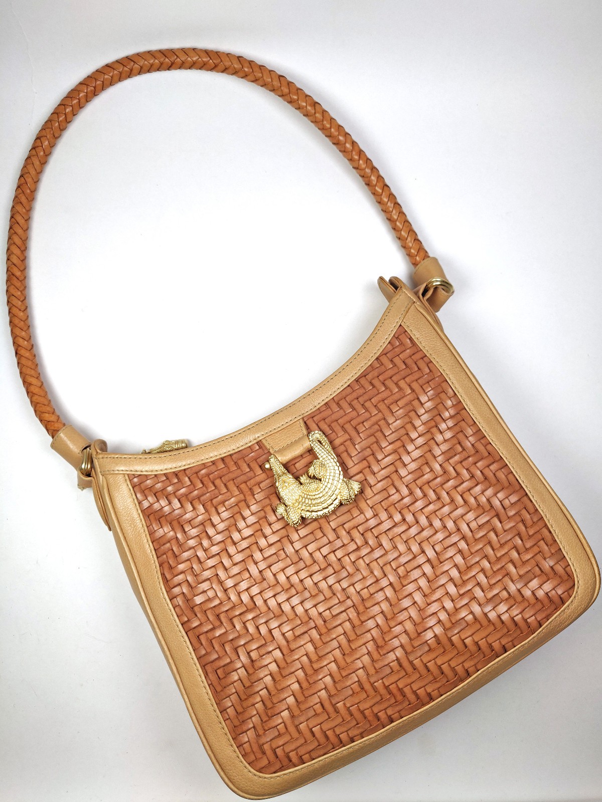 Vintage Barry Kieselstein-Cord Braided Woven Leather Shoulder Bag Alligator 1996