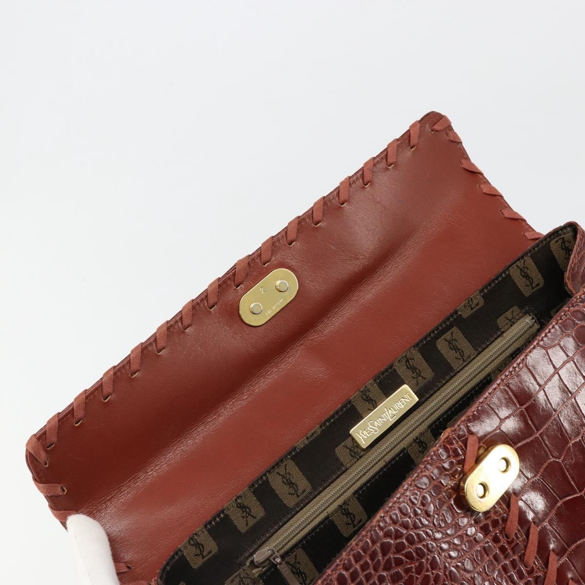 SAINT LAURENT Hand Bag Embossed leather Brown Gold Auth 185996A