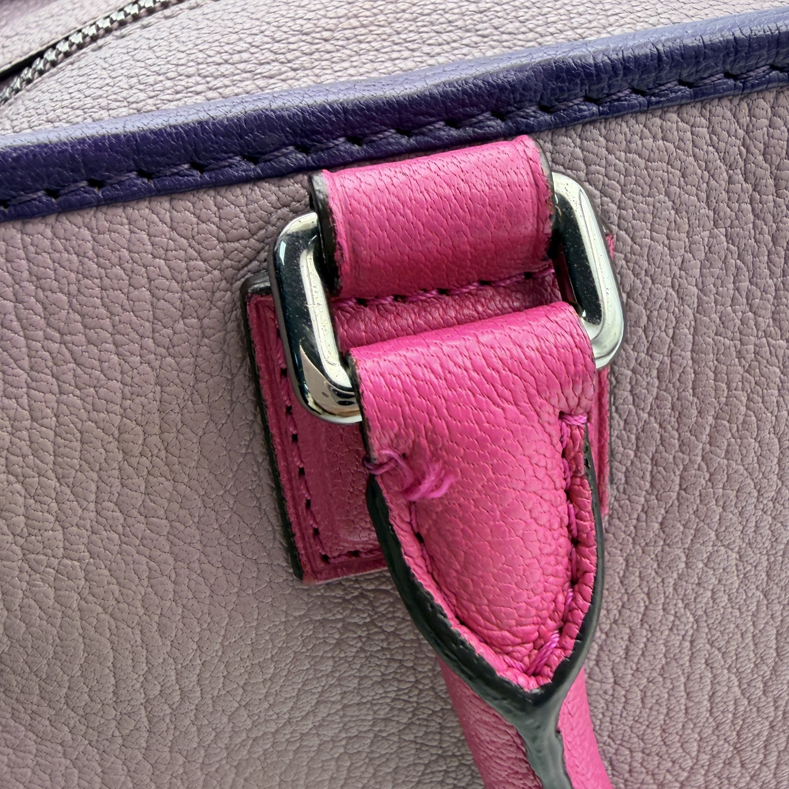 Auth LOEWE Anagram Amazona Boston Hand Bag Purple Color-block Top Handle Bag USA