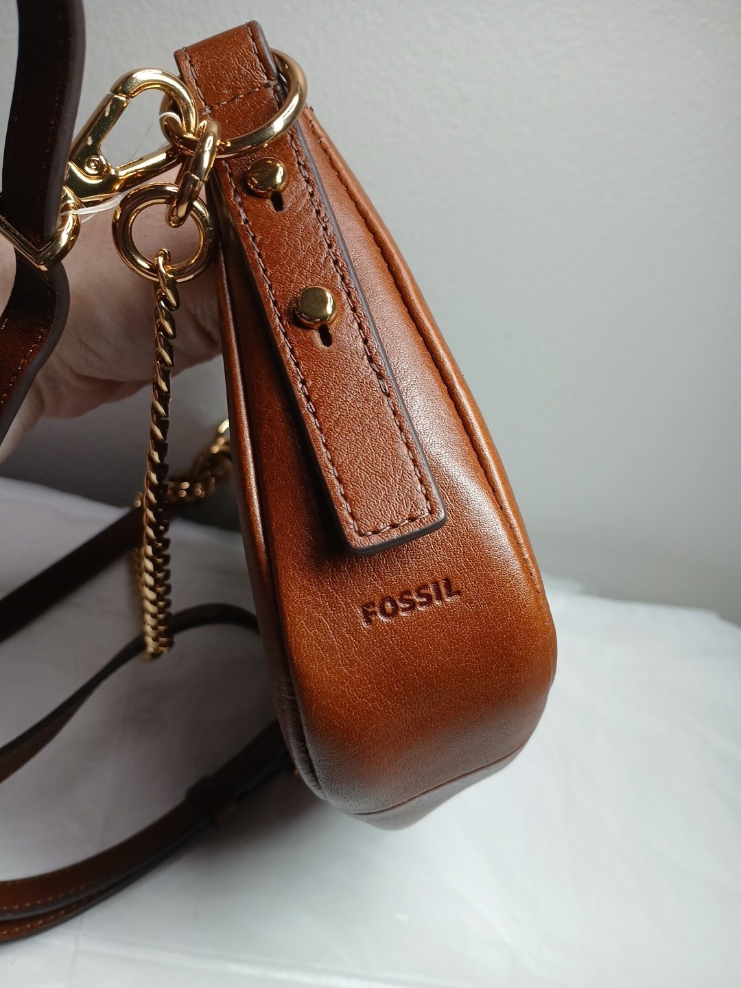 FOSSIL Handbag Purse Jolie Mini Brown Leather Crossbody Adjustable NWOT *Flaws*