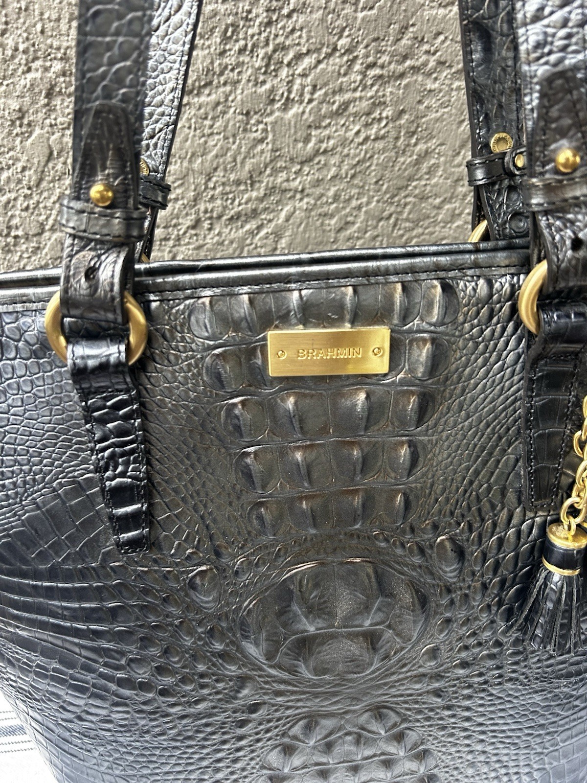 Brahmin Medium Asher Melbourne Leather Tote Bag Blue Silver Metallic NICE!!! 🥰