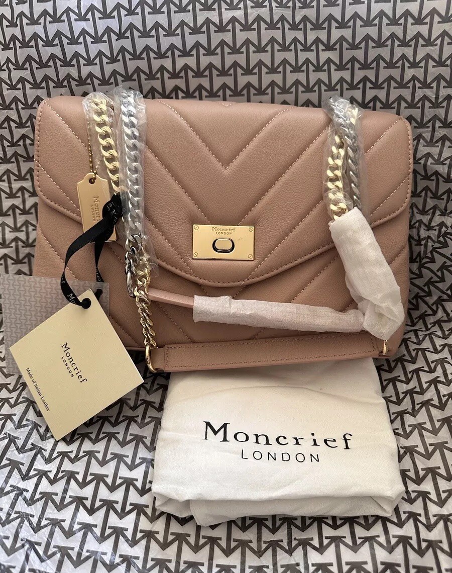 MONCRIEF LONDON CAITHLYN LEATHER SHOULDER/CROSSBODY BAG SOFT PINK NEW $780