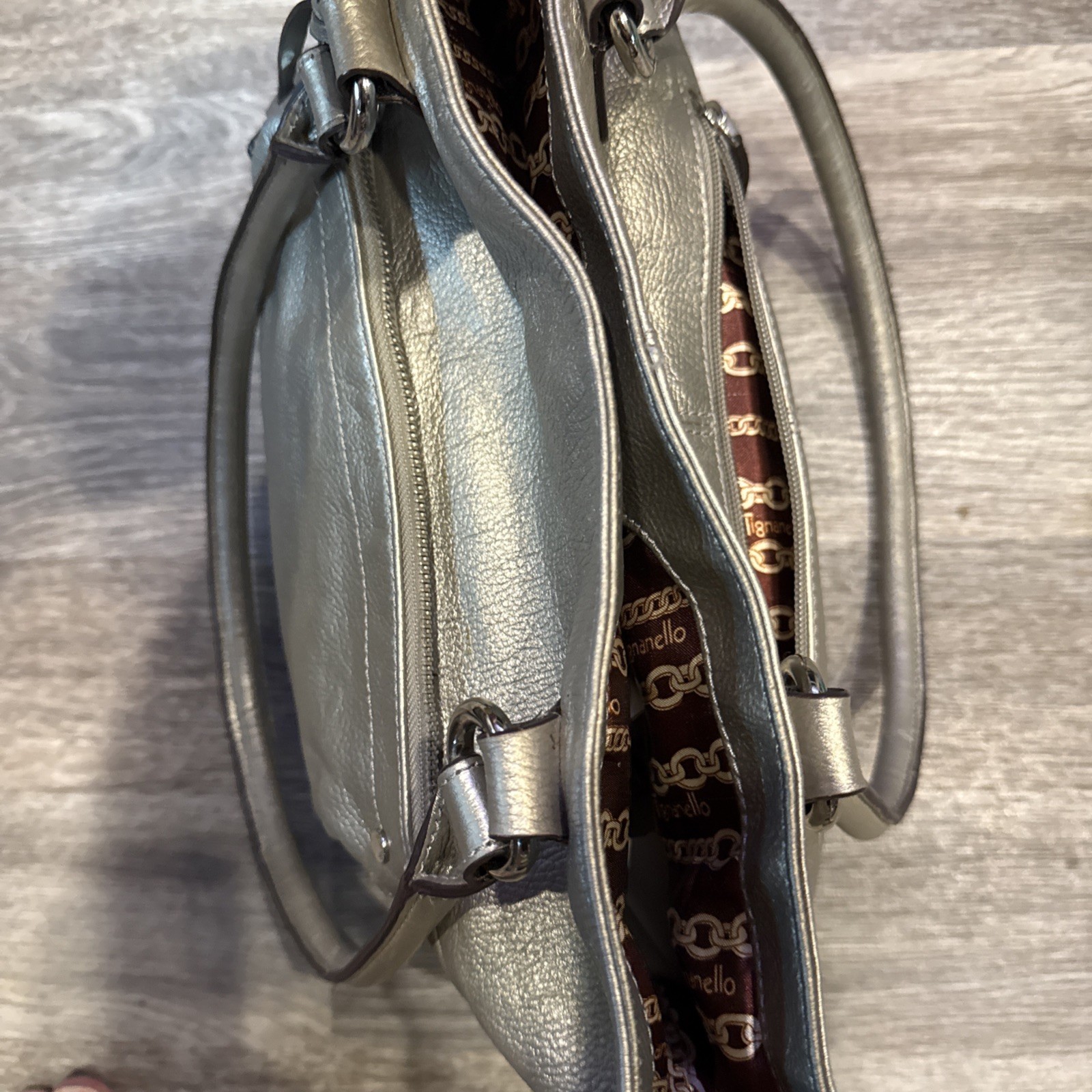 Tignanello Metallic Silver Pebble Leather Tote Shoulder Bag