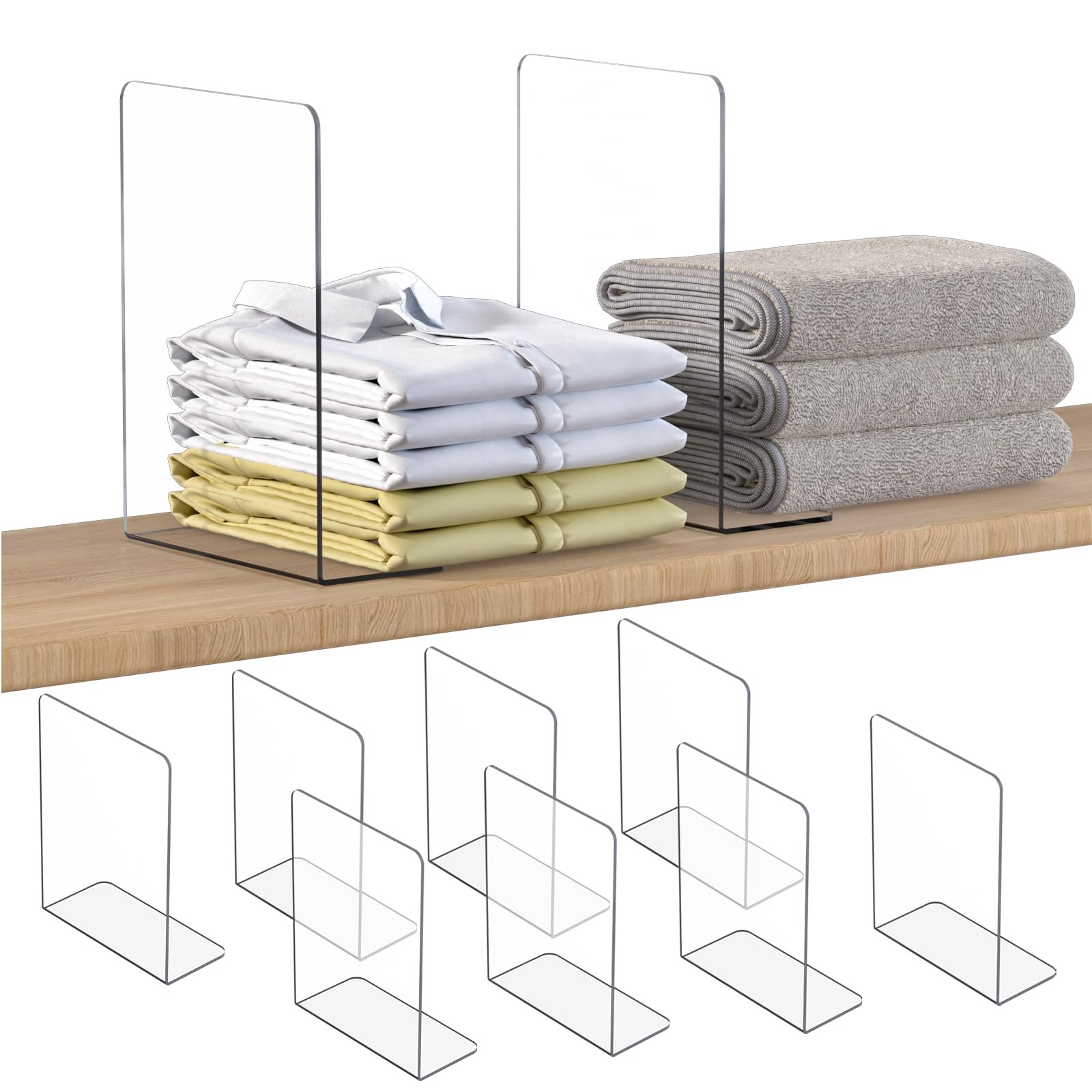 OKPOW Clear Acrylic Shelf Dividers 12×9″ Closet Organizer 8-Pack Adjustable