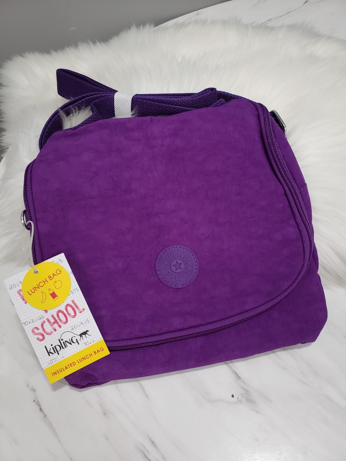 NEW KIPLING Purple Insulated Zip-Around Kichirou Lunch Bag Tile Purple Crossbody