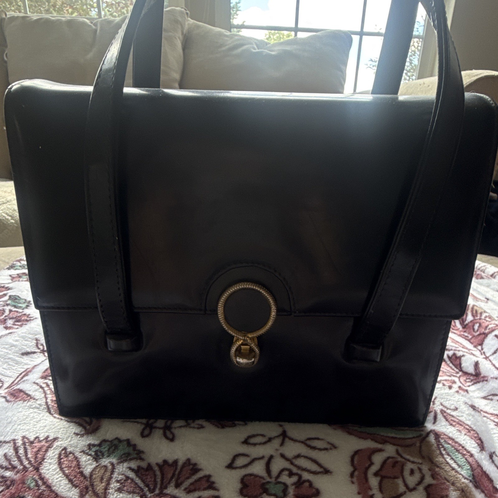 Marshall Field & Company Black Tote Bag, Gold Hardware, Buckle Closure, France