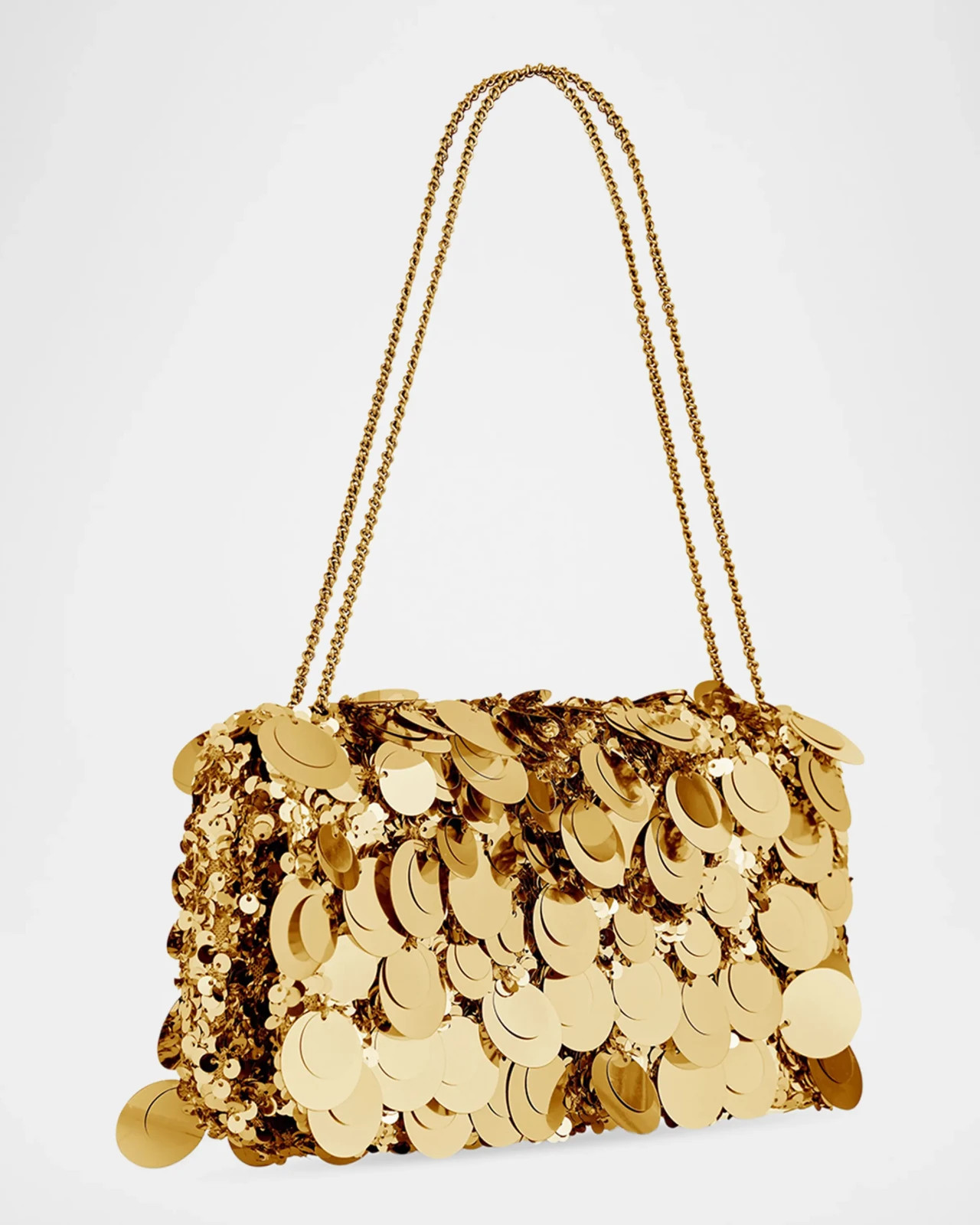 Rabanne Sac a Main Sequin & Paillette Shoulder Bag P710 Gold Sparkle baguette