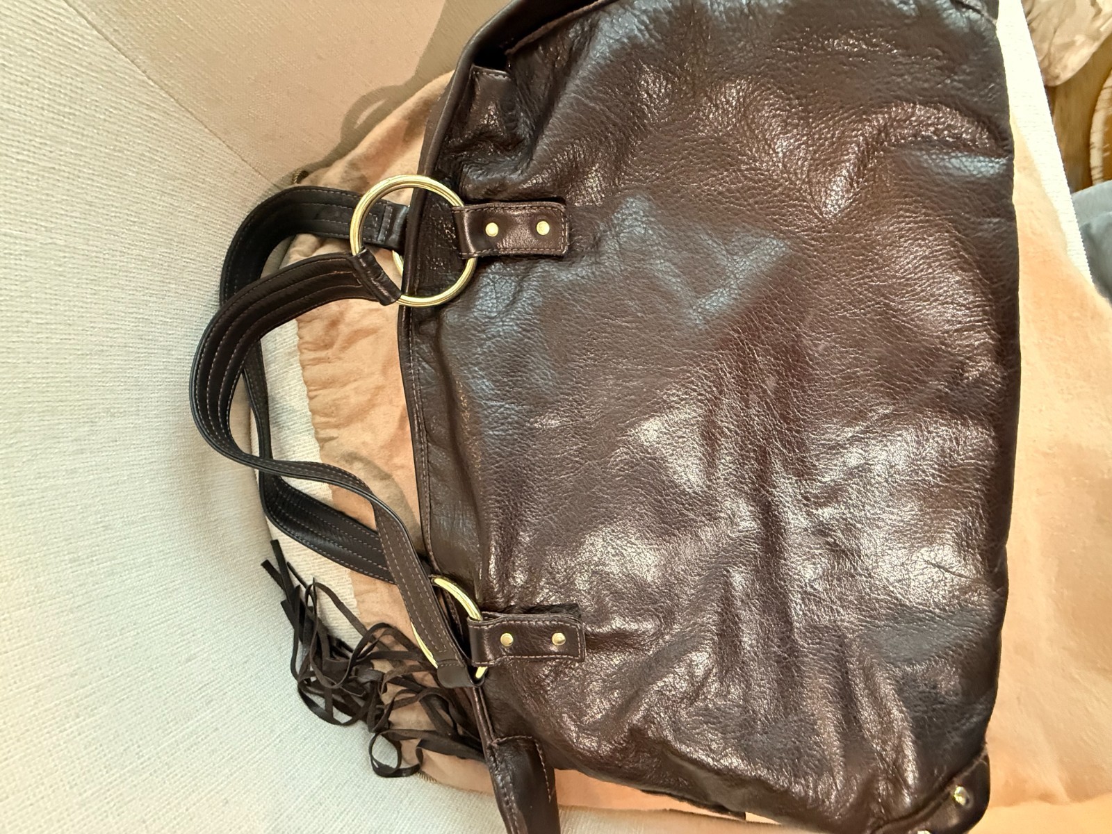BULGA Dark Brown Studded Leather Shoulder Bag (With Dust Bag)