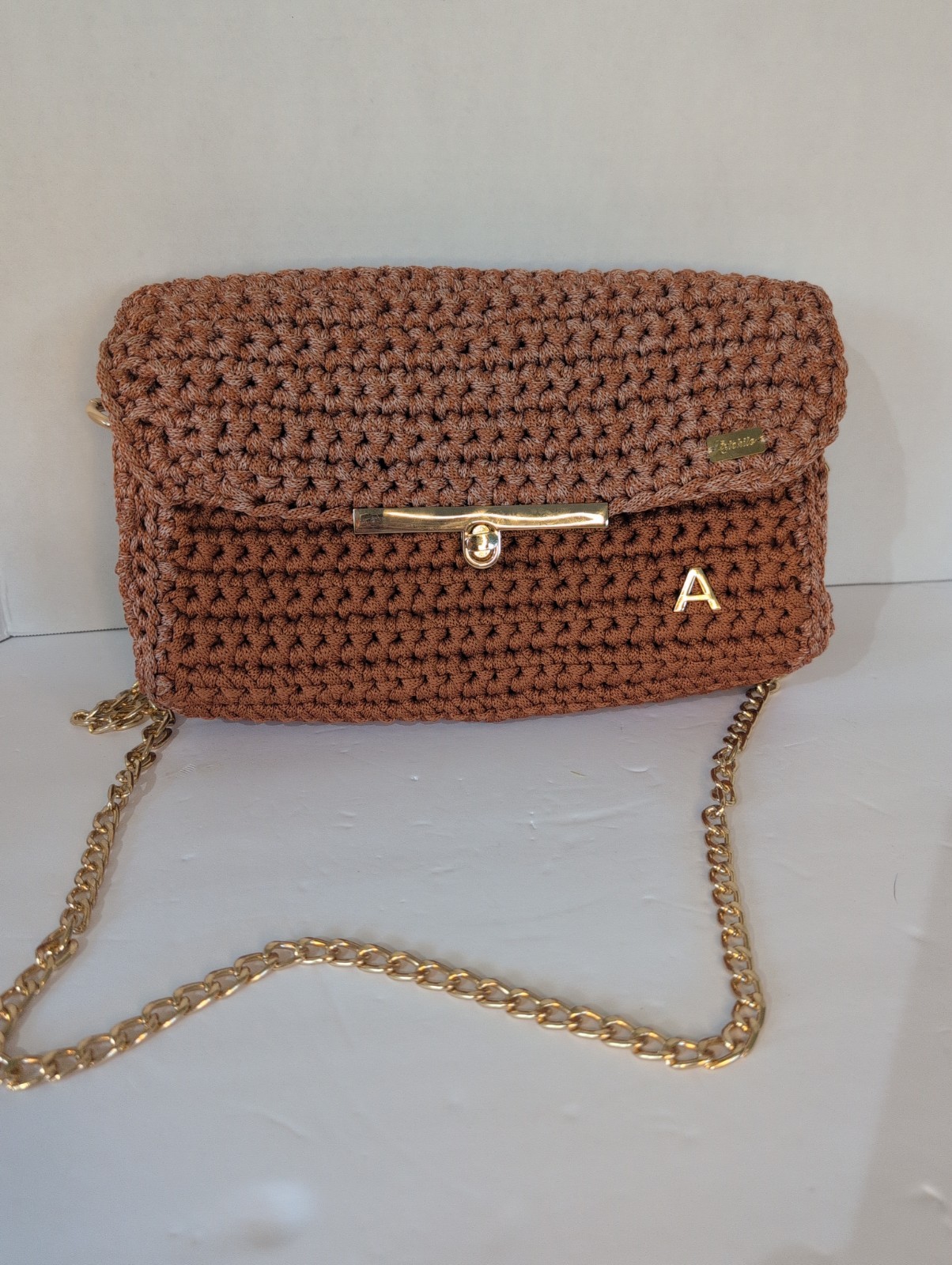 Artehilo handmade Wearable Art Braided Cord Purse, Burnt Orange Gold Accents