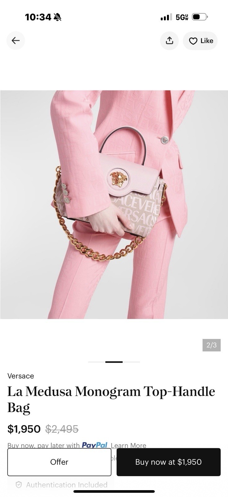Versace Women’s Pink La Medusa Small Top Handle Bag Gold Chain Dust Bag
