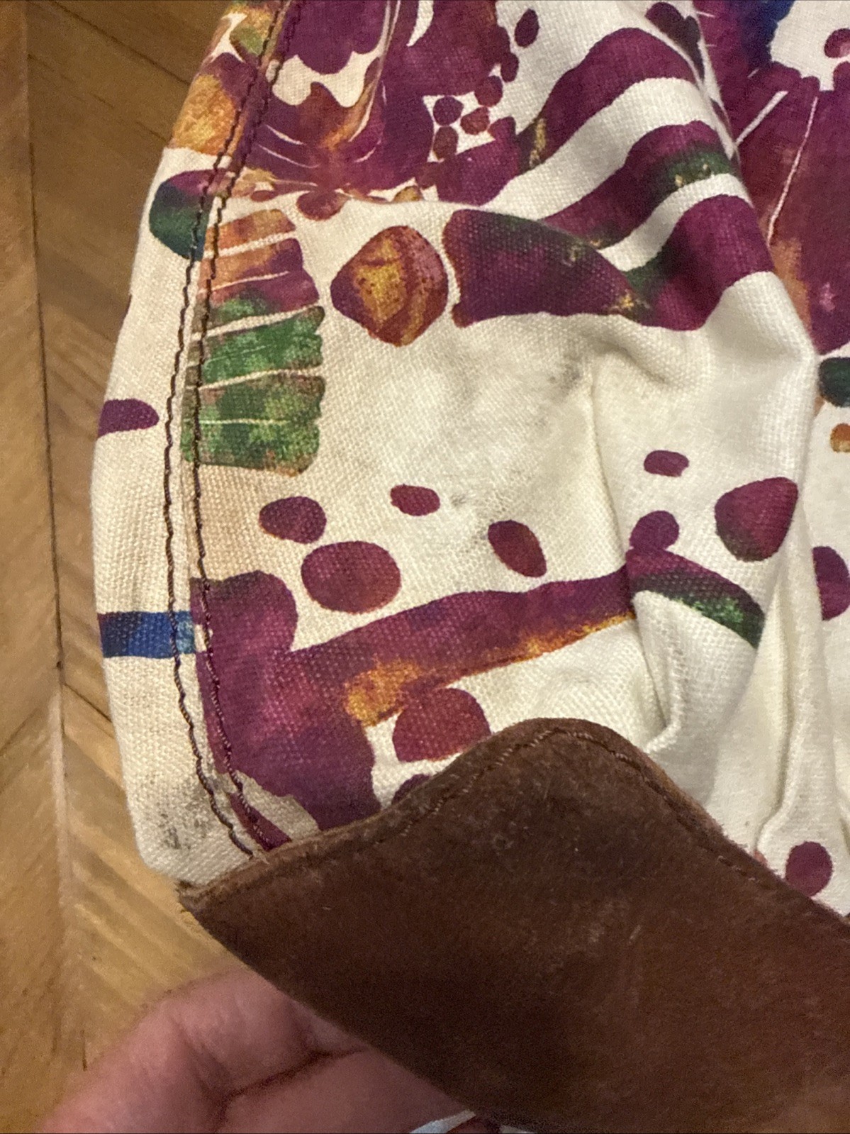 Lucky Brand Bucket Shoulder Bag Crossbody Canvas Suede Floral Boho XL Y2K