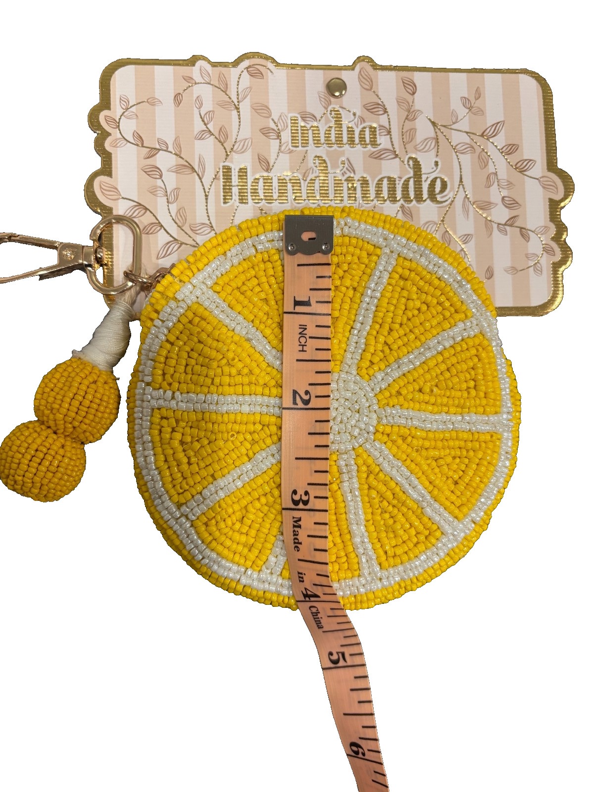 Viral Lemon Beaded Travel Pouch Tassel Handmade in India New