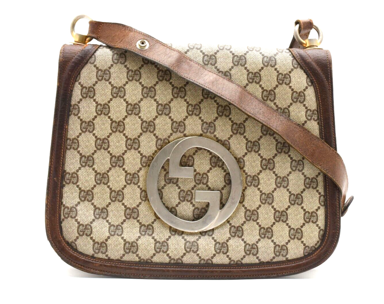 Rare! Vintage GUCCI [Rank AB] Blondie GG PVC Shoulder Bag Purse Brown Leather
