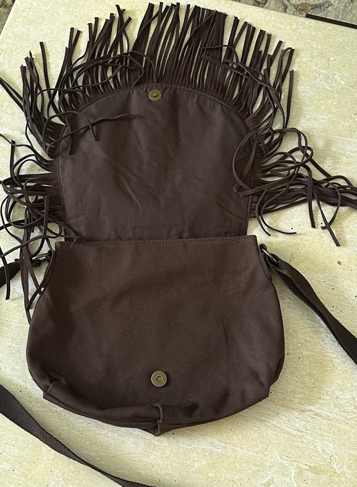 Y2K American Eagle Outfitters 2012 Leather Fringe Crossbody Purse Bag Brown Boho