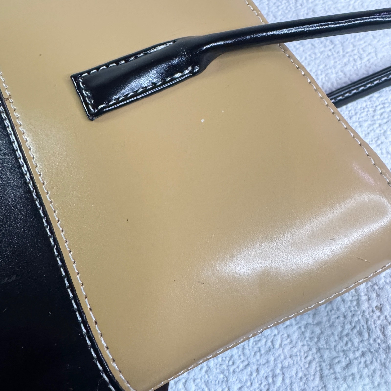 90s Style Leather Colorblock Handbag Brown Burgundy Black Cream Work Bag Retro