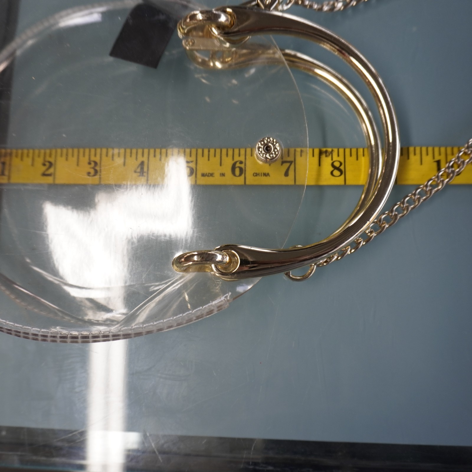 Brandy Melville Clear Circle Purse Stadium Bag Gold Chain Crossbody Handbag 6″