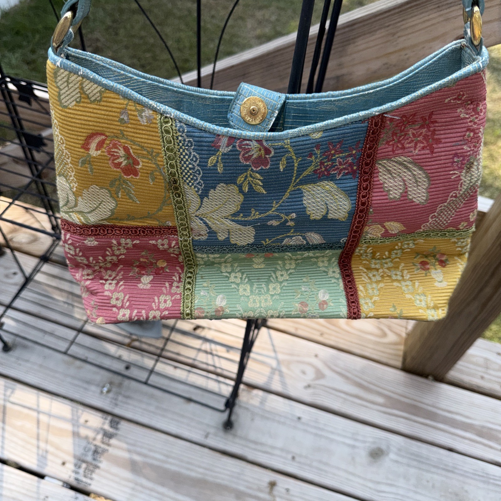 Vintage Bueno Patchwork Corduroy Shoulder Bag Floral Boho Cottagecore Purse Y2K