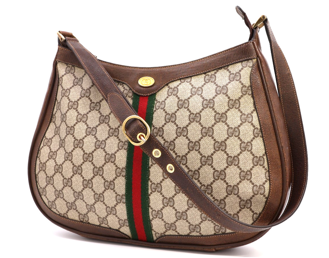 GUCCI VINTAGE Ophidia Shoulder Bag Web Stripe Logo Brown Classic Authentic
