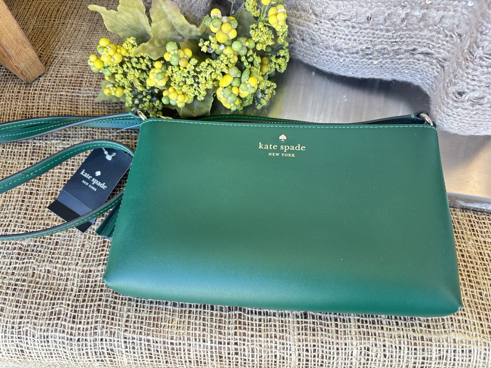 Kate Spade Purse Ivy Street Amy Green Leather Crossbody W/ Tassel WKRU4856 NWT
