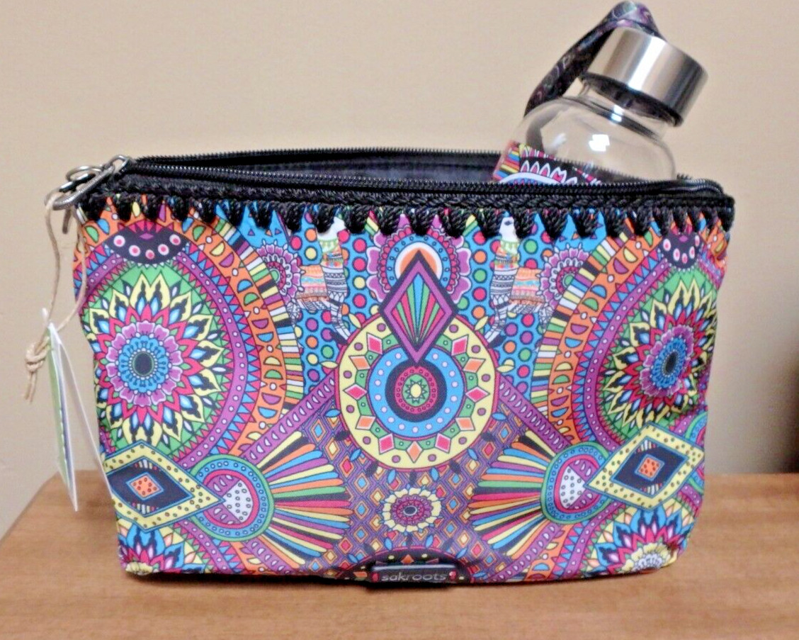 Sakroots Rainbow Wanderlust Large Essential Pouch with 16 Oz Water Bottle