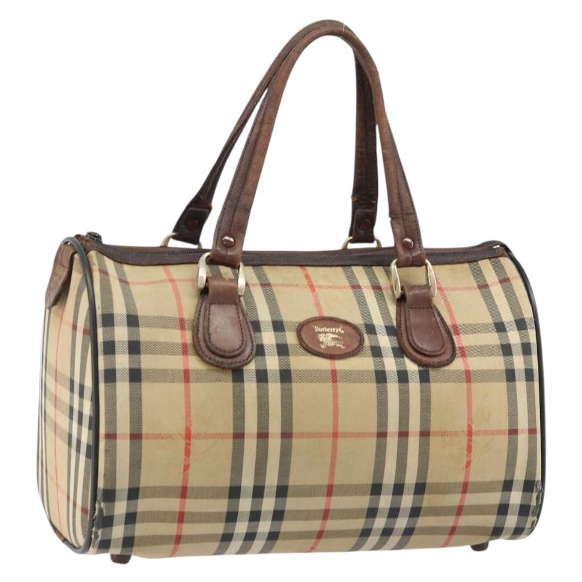 Burberrys Nova Check Hand Bag Canvas Beige Gold Auth bs33687