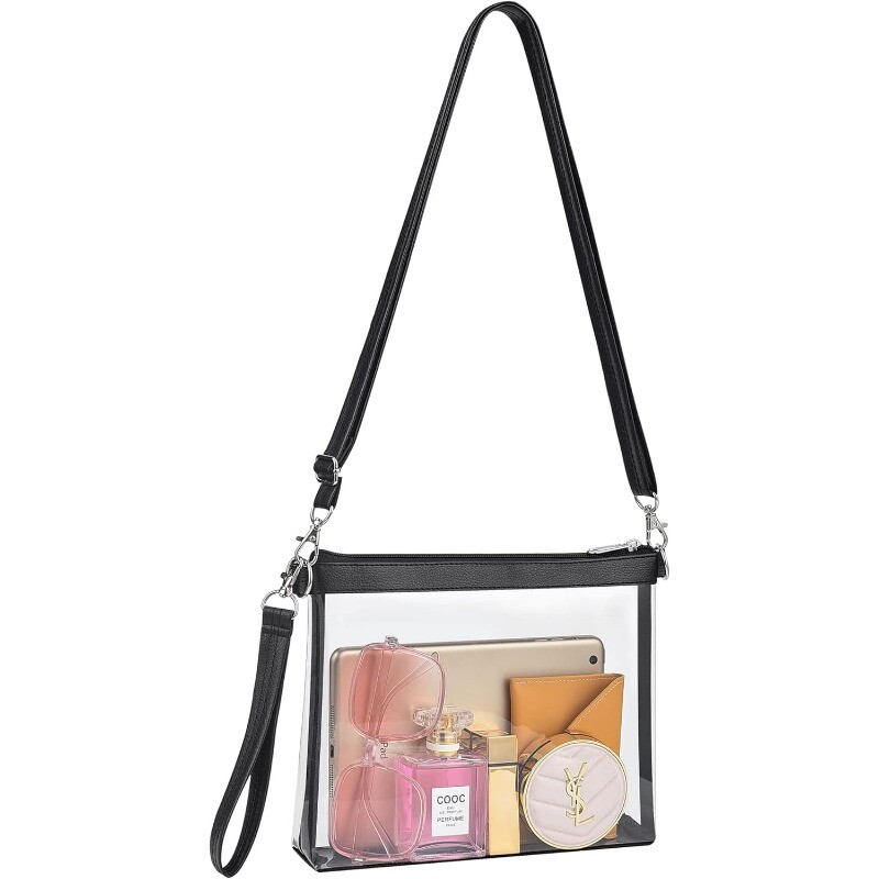 Clear PVC Tote Bag Crossbody Handbag For Stadium Safe Transparent Purse