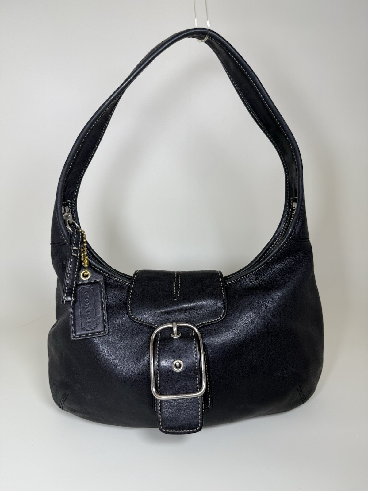 Coach 9282 Black Leather Soho Ergo Buckle Flap Hobo Shoulder Bag Y2K