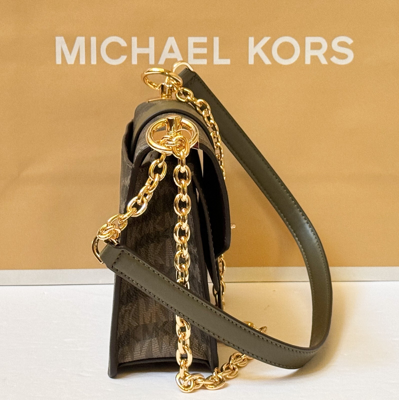 MICHAEL KORS GREENWICH SMALL SHOULDER FLAP CROSSBODY BAG MK OLIVE MULTI