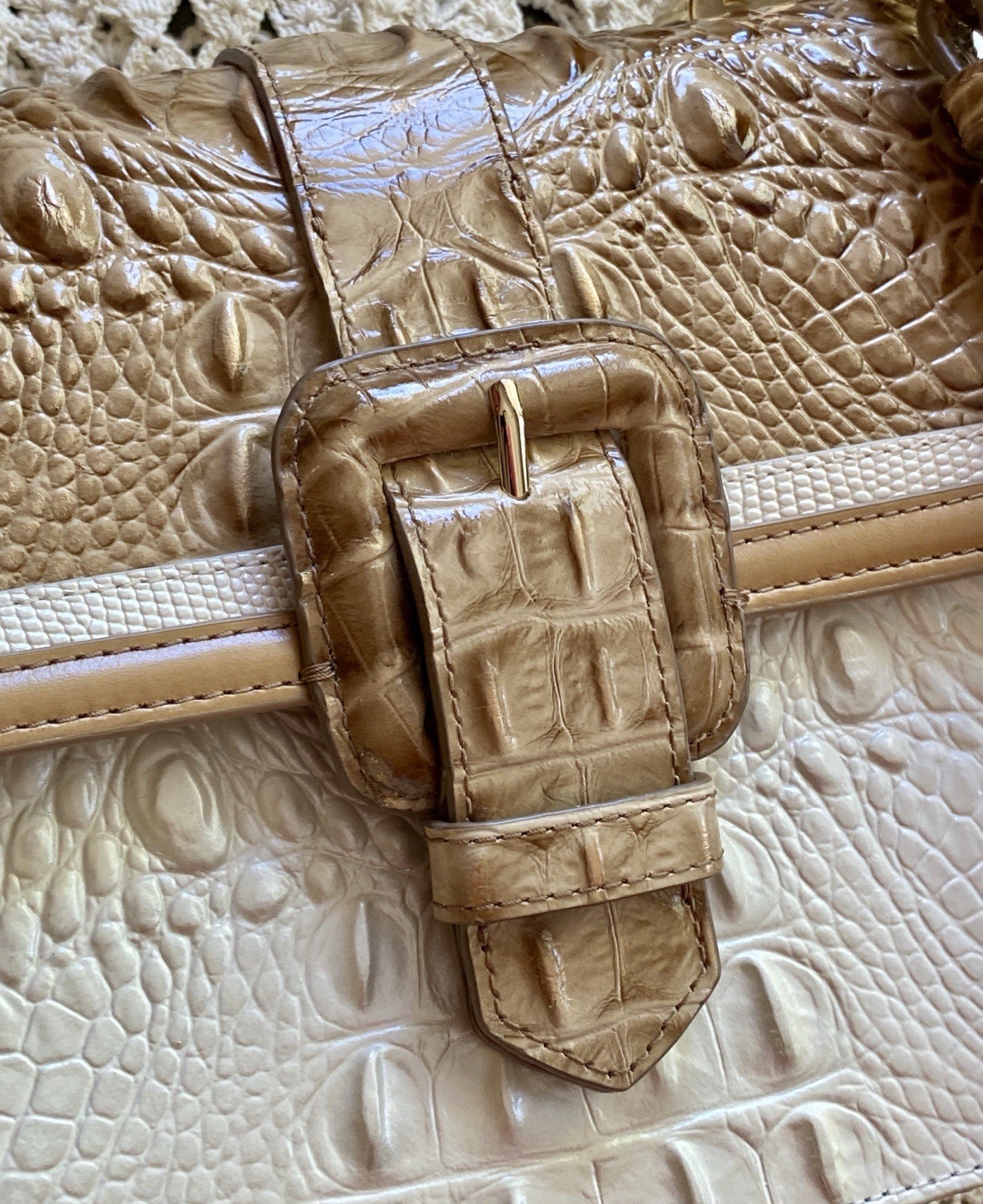 Brahmin Hallie Two-tone Embossed Leather Satchel With Detachable Strap NWT