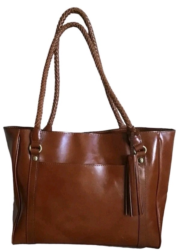 Patricia Nash Cameley Large Tote Shoulder Bag Brown Smooth Leather Tassel