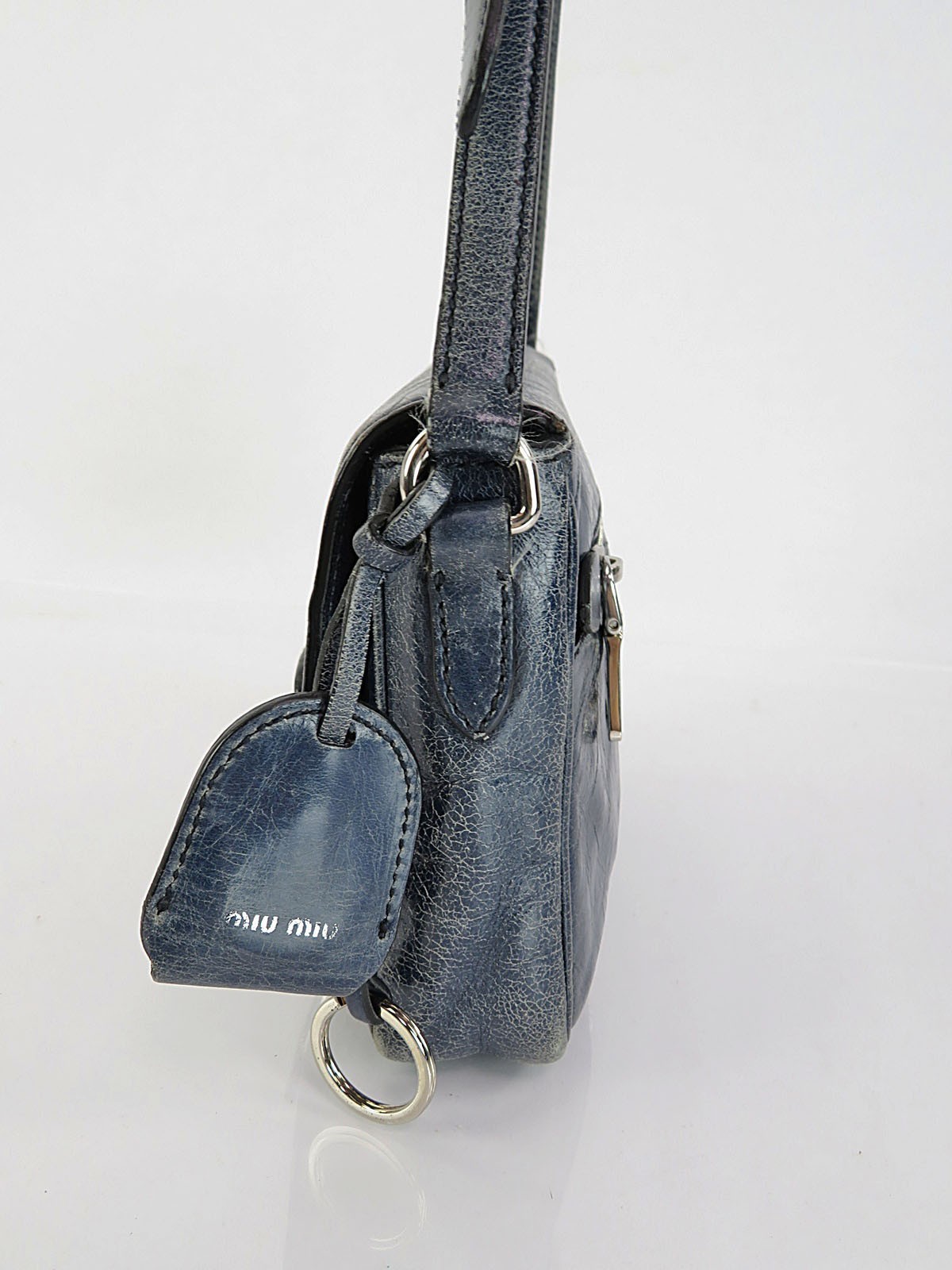Authentic MIU MIU Blue Leather Shoulder Crossbody Bag Purse #61803