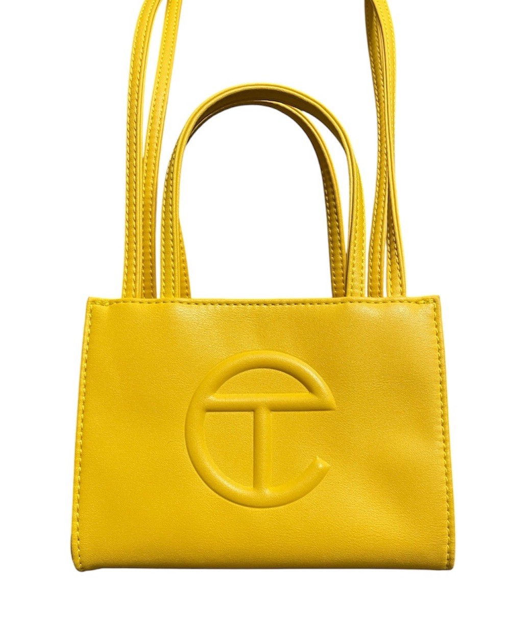 Telfar Small Yellow Top Handle Tote Shoulder Snap Closure Logo Shopping Bag