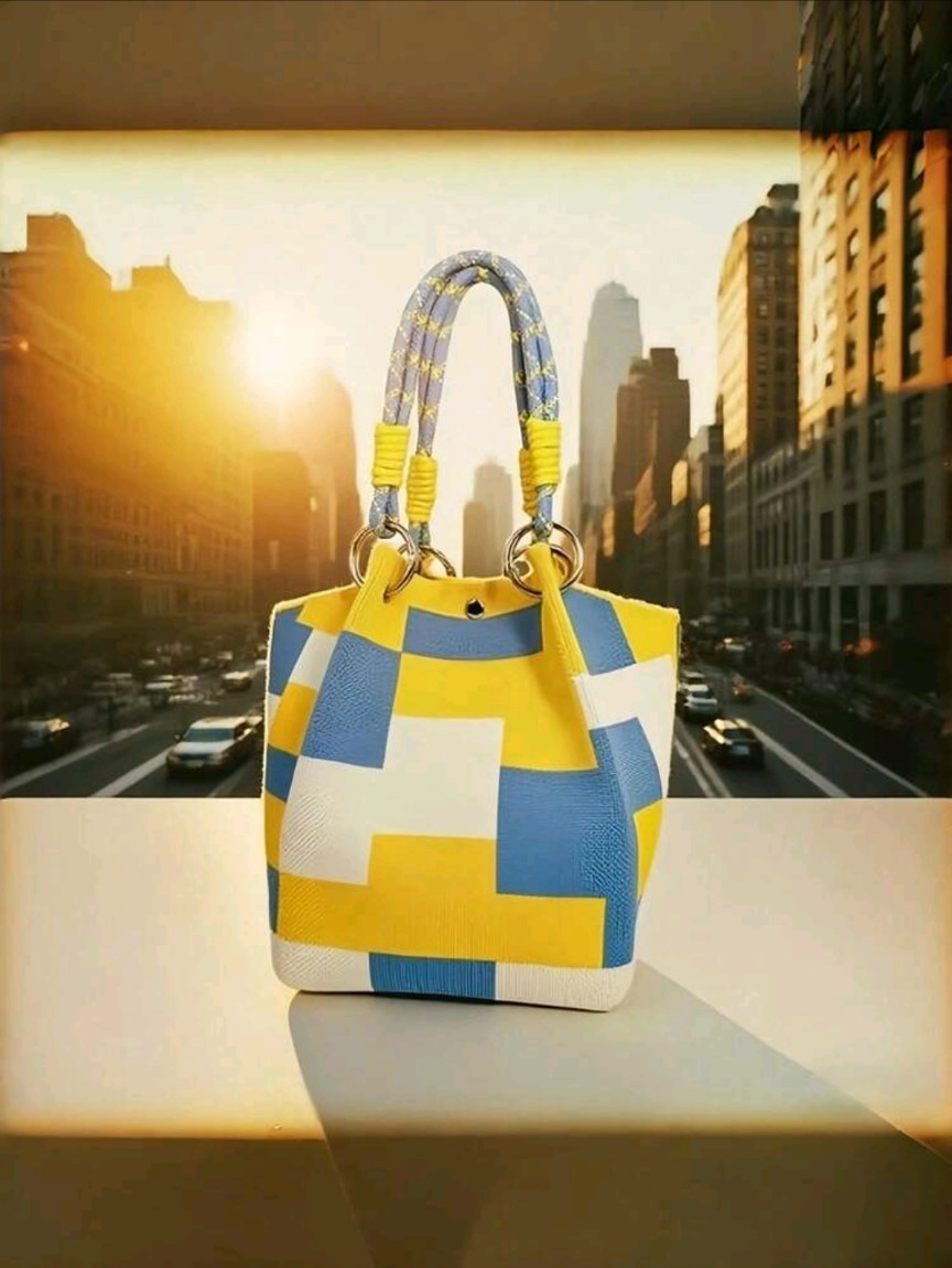 Multicolor Colorblock Geometric Top Handle Bag for Women, Casual Modern Design