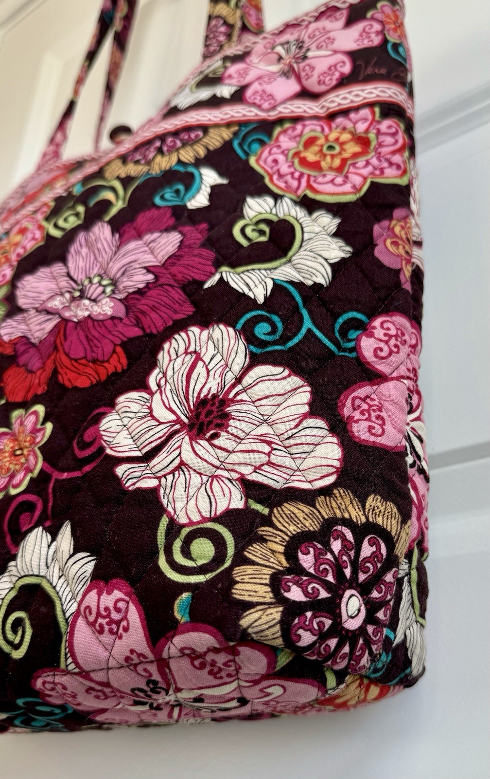Vera Bradley Purse Super Tote Shoulder Bag Mod Floral Pink Quilted Cotton