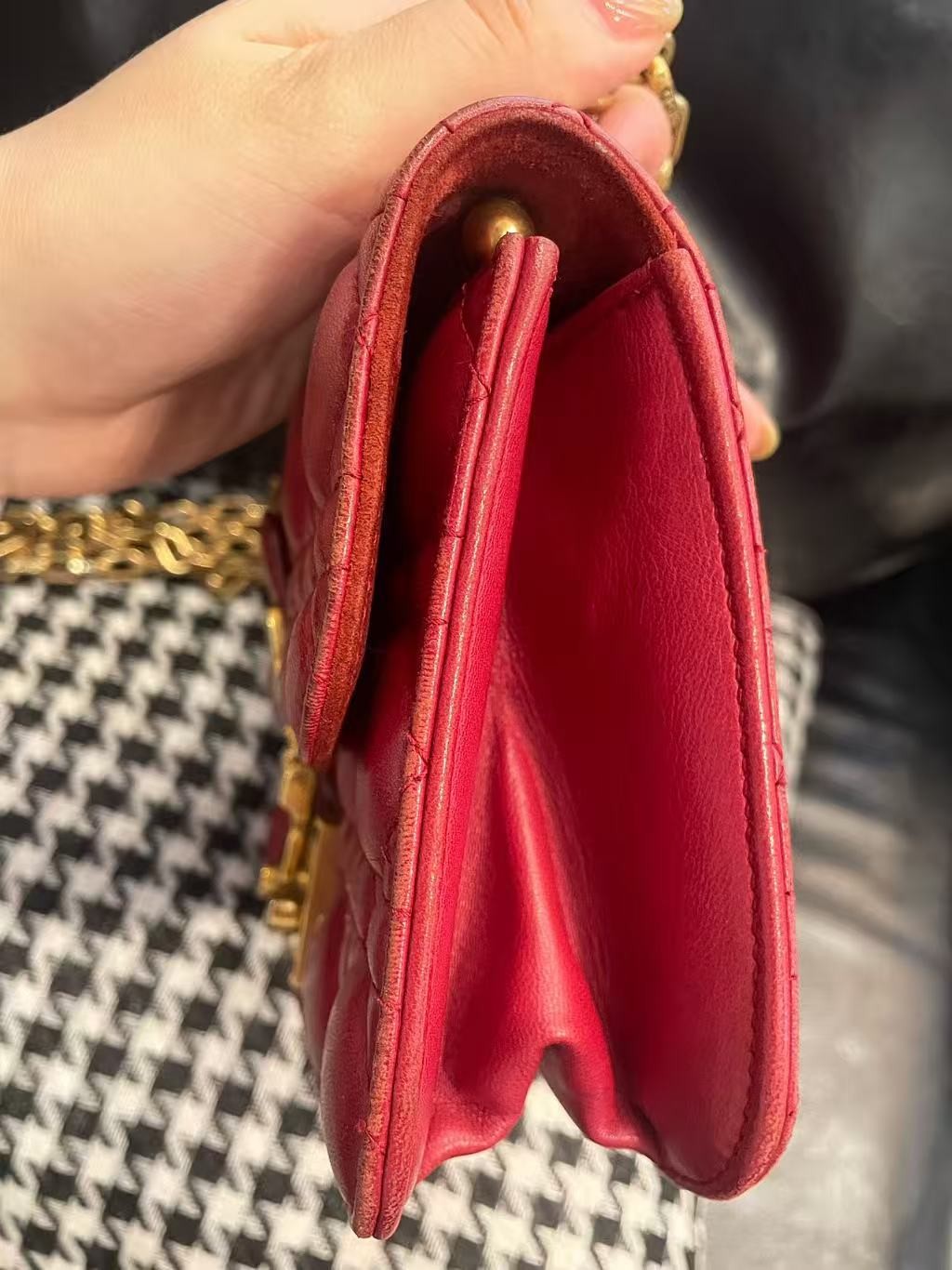 Dior Red Matte Cannage Quilted Gold Chain Flap Shoulder Bag