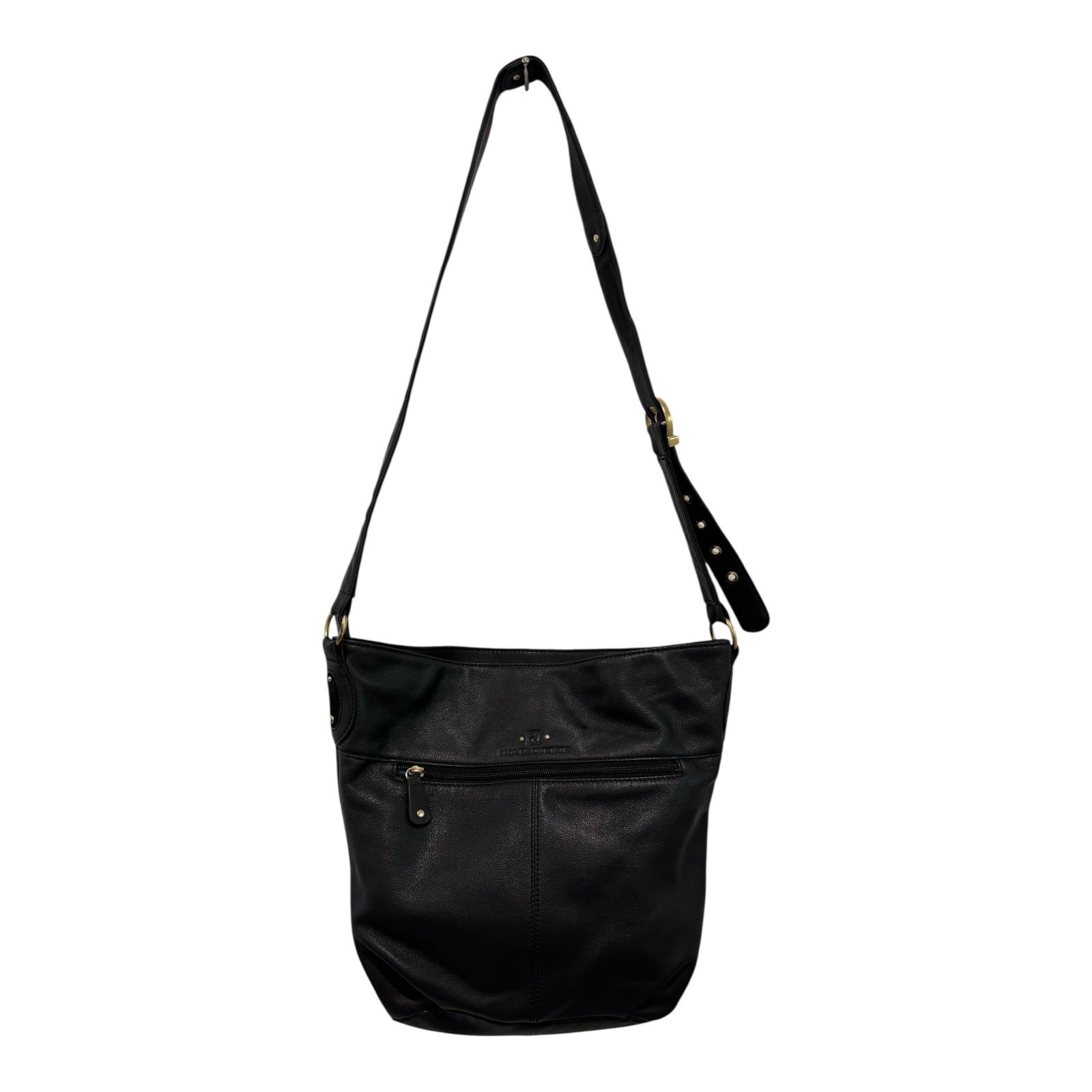 Stone Mountain Hampton Shoulder Crossbody Bag Black Leather Zip Adj Stap Clean