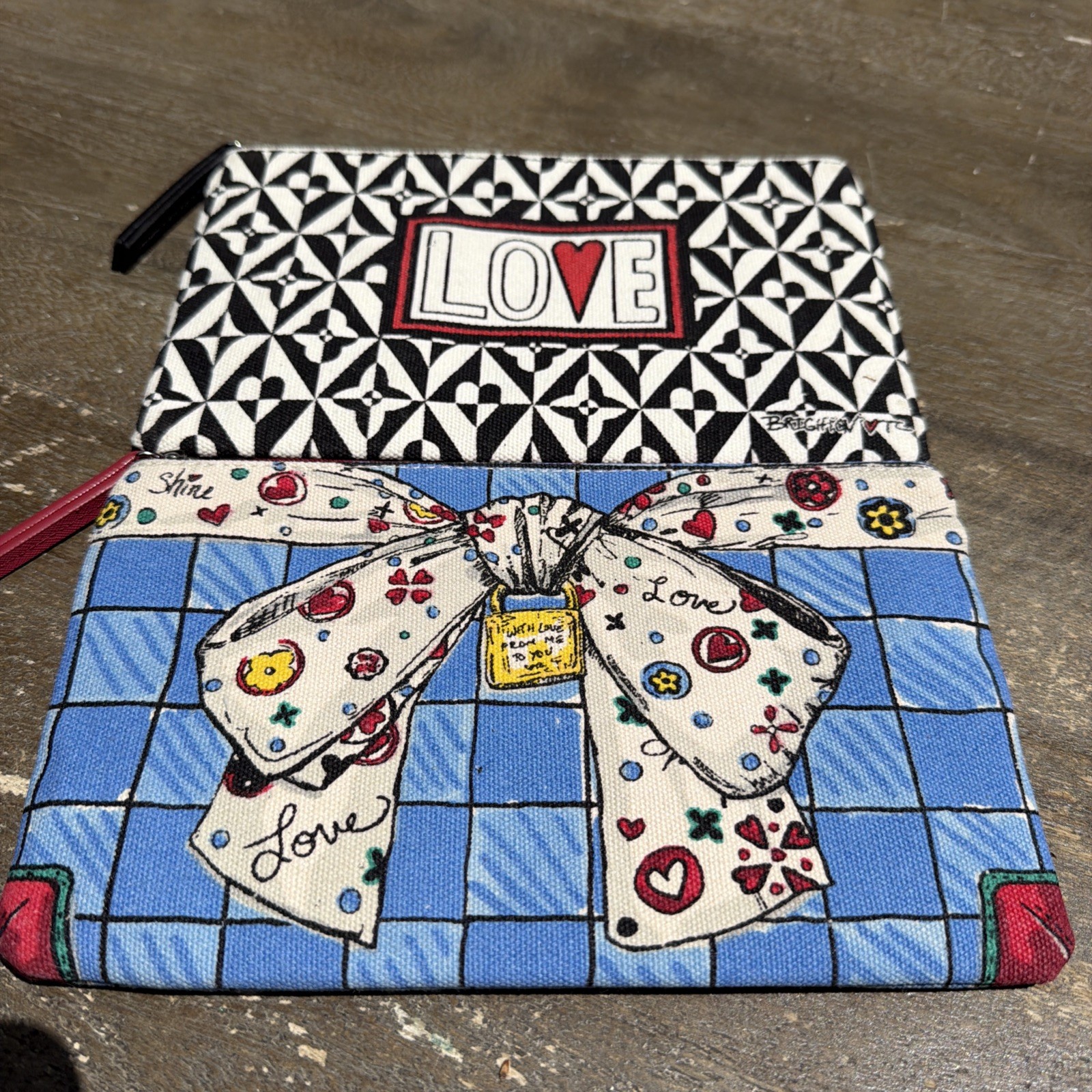 Set Of 2 Brighton “Love” Canvas Cosmetic Bags Carry Pouches NWOT 9×5.5 in