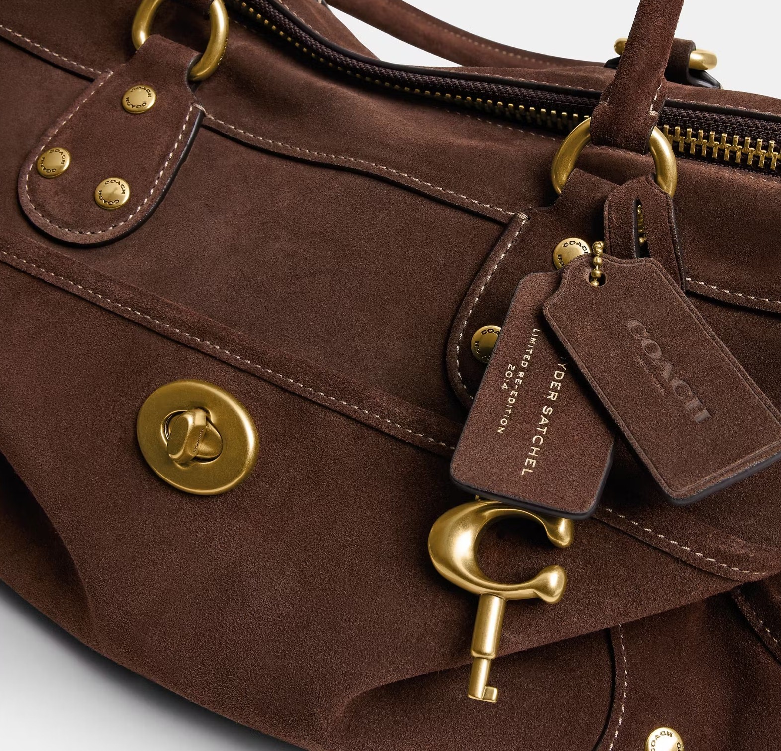 COACH Rider Satchel 38 Dark Chocolate Leather Shoulder Crossbody Bag CFN68 B4Z5D