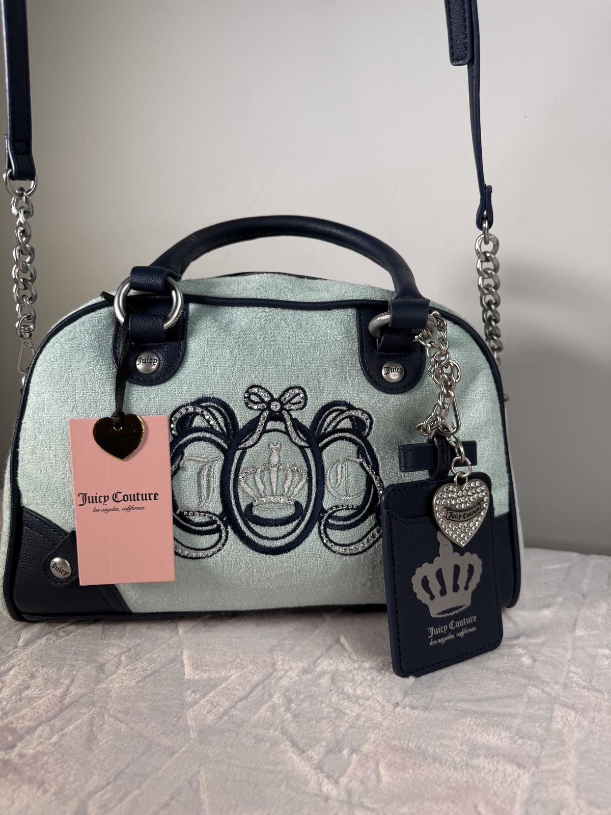 Juicy Couture mini velour bag mint with crowns