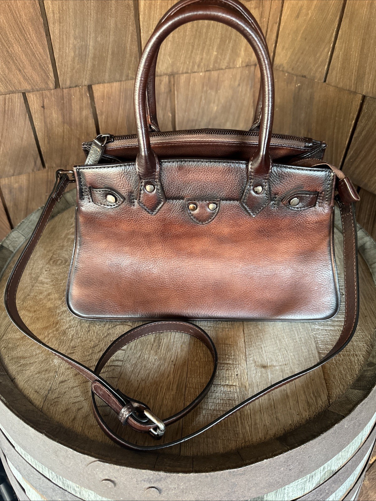 LRTO Genuine Cowhide Leather Shoulder Satchel Purse Bag Coffee Brown Retail $168